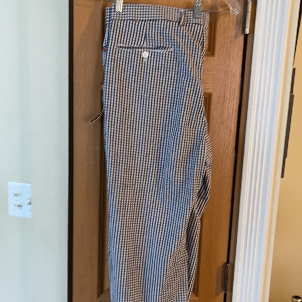 Blue white plaid linen pants - Picture 2 of 2
